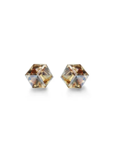 Seona Seona Irene 4mm Cubic Cut Crystal Stud Earrings – Hypoallergenic Tarnish‑Free Stainless Steel Jewelry for Women, Radiant Everyday Women Accessory with Timeless Elegance and Lasting Brilliance - Golden Shadow
